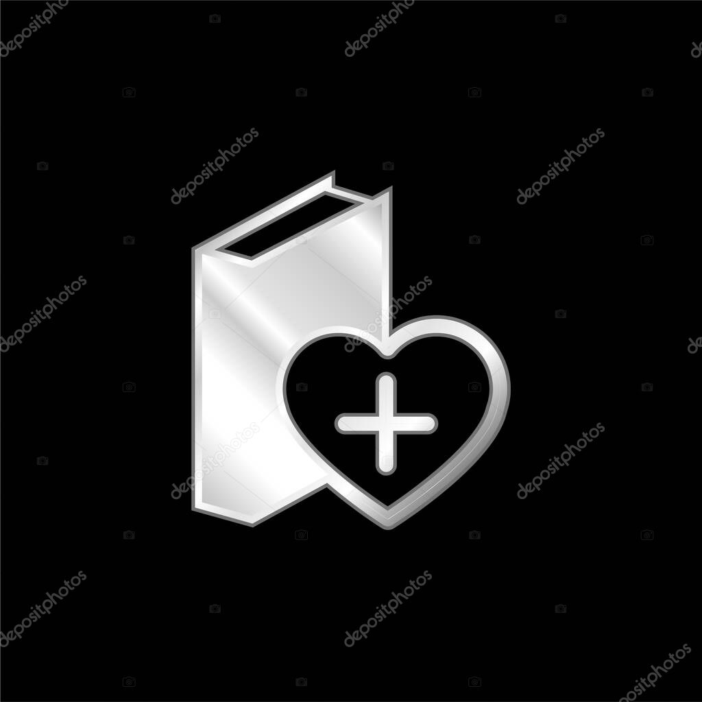 A Heart Beside The Book silver plated metallic icon