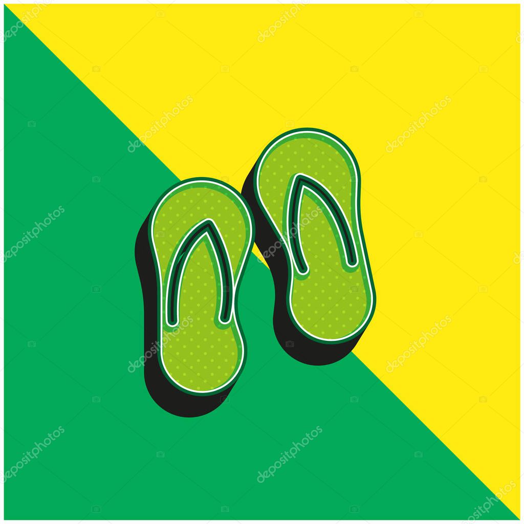 Beach Slippers Green and yellow modern 3d vector icon logo