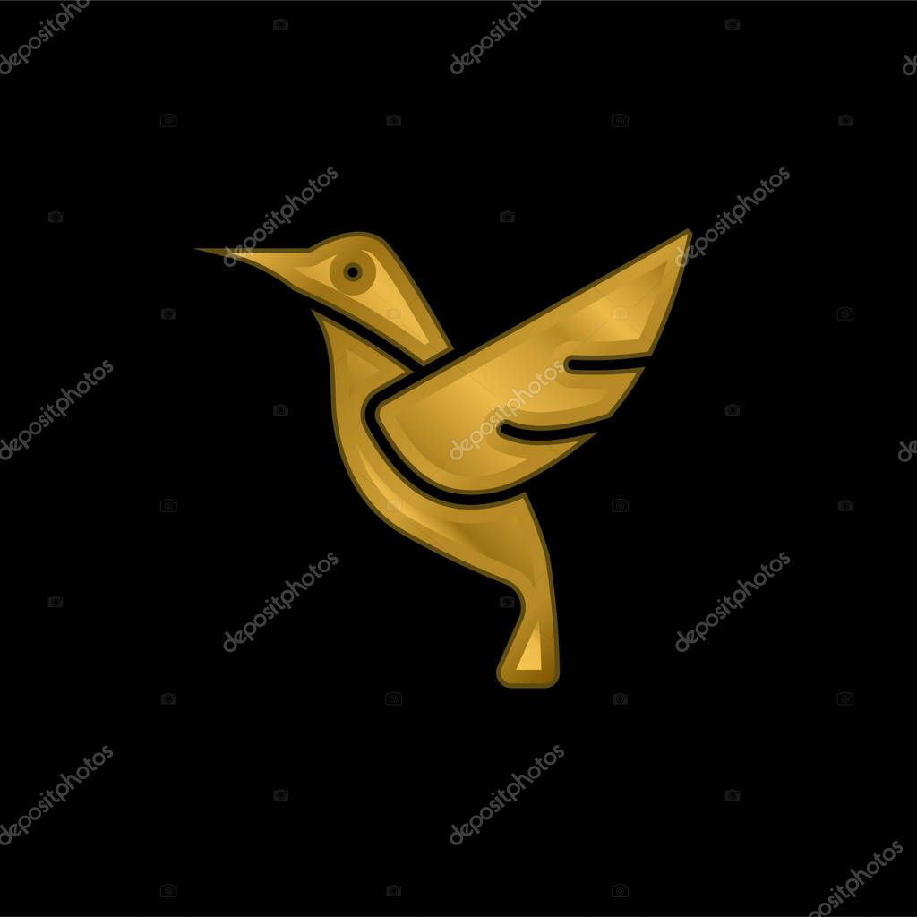 Bird gold plated metalic icon or logo vector