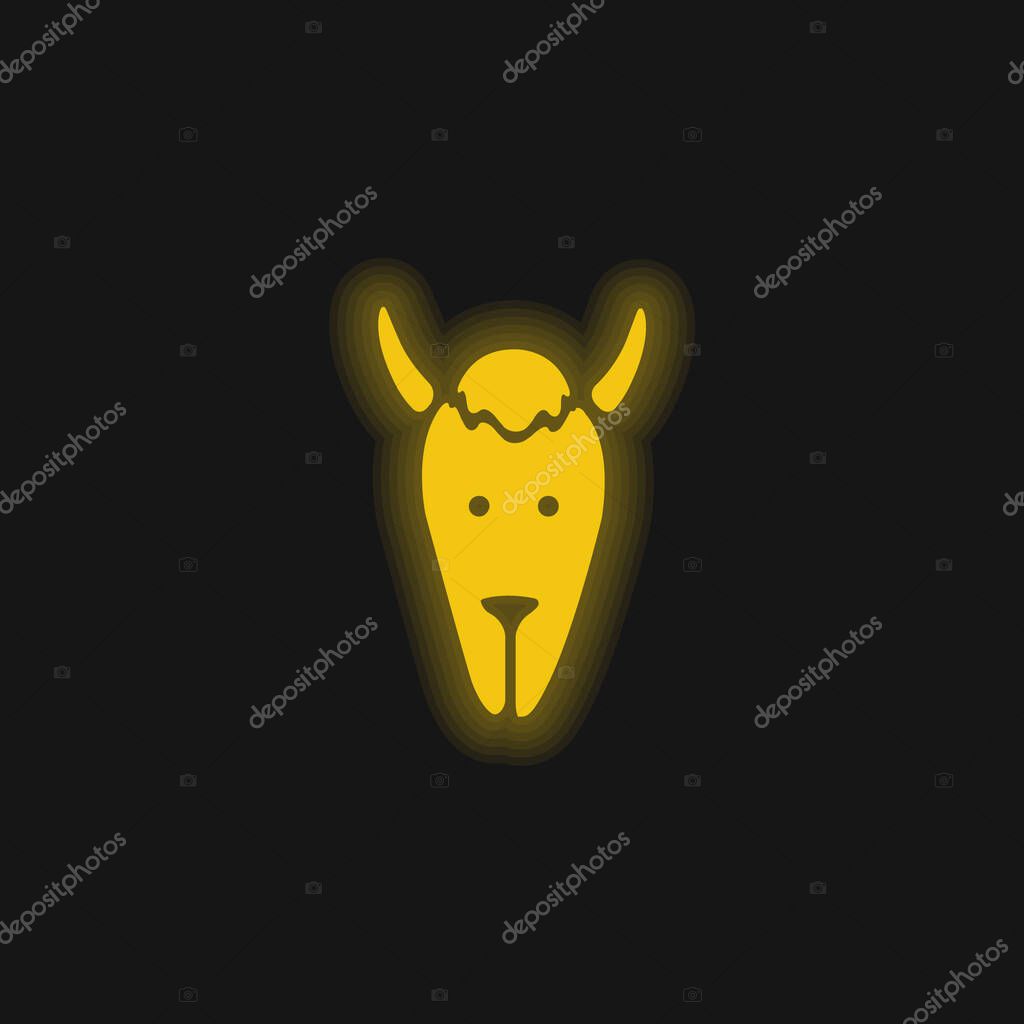Bison Head yellow glowing neon icon