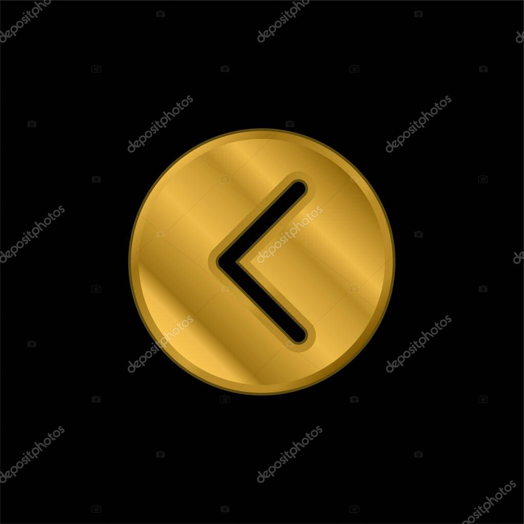 Arrow Pointing Left Inside A Circle gold plated metalic icon or logo vector