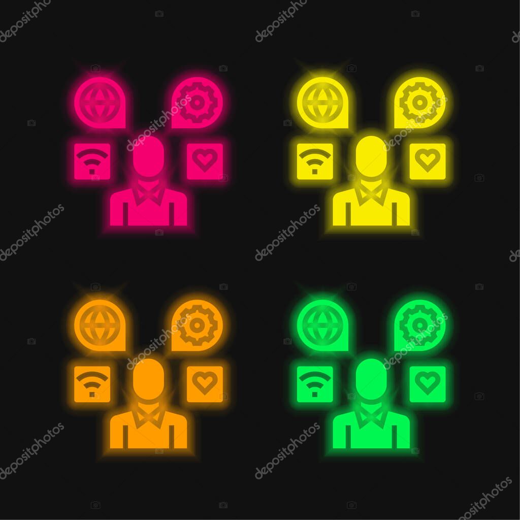 Application four color glowing neon vector icon