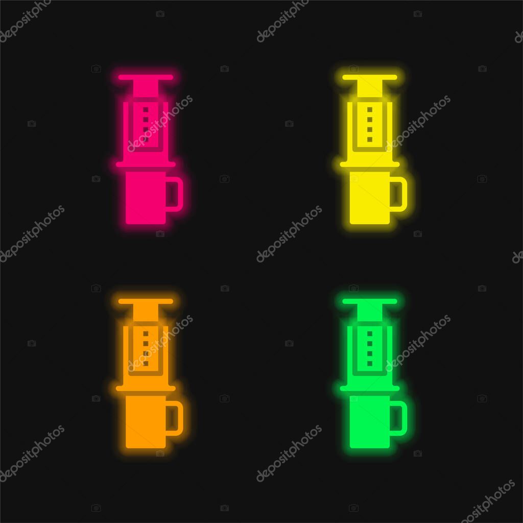 Aeropress four color glowing neon vector icon