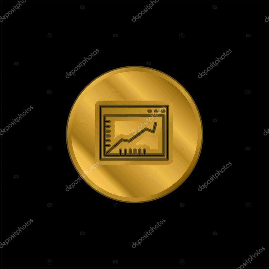 Ascendant Line Graphic On A Browser Window Inside A Circle gold plated metalic icon or logo vector