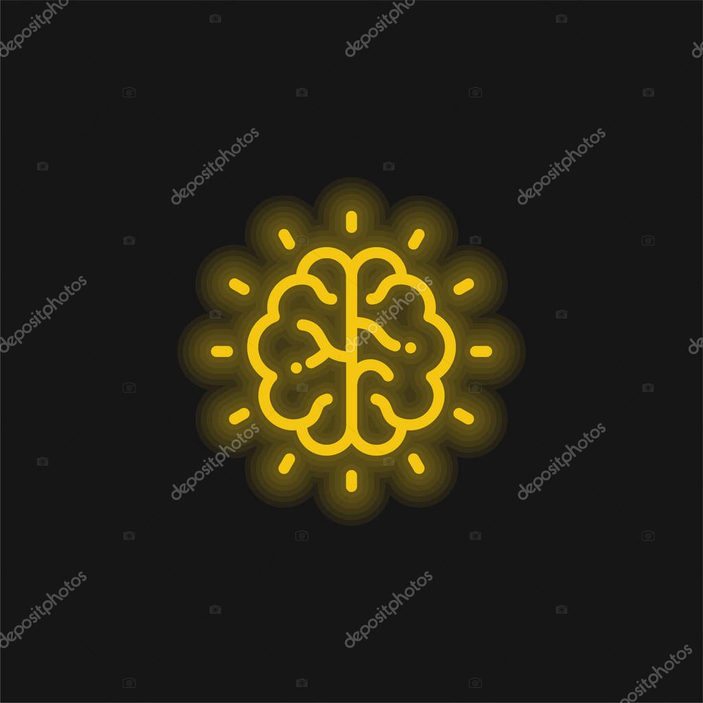 Brain yellow glowing neon icon