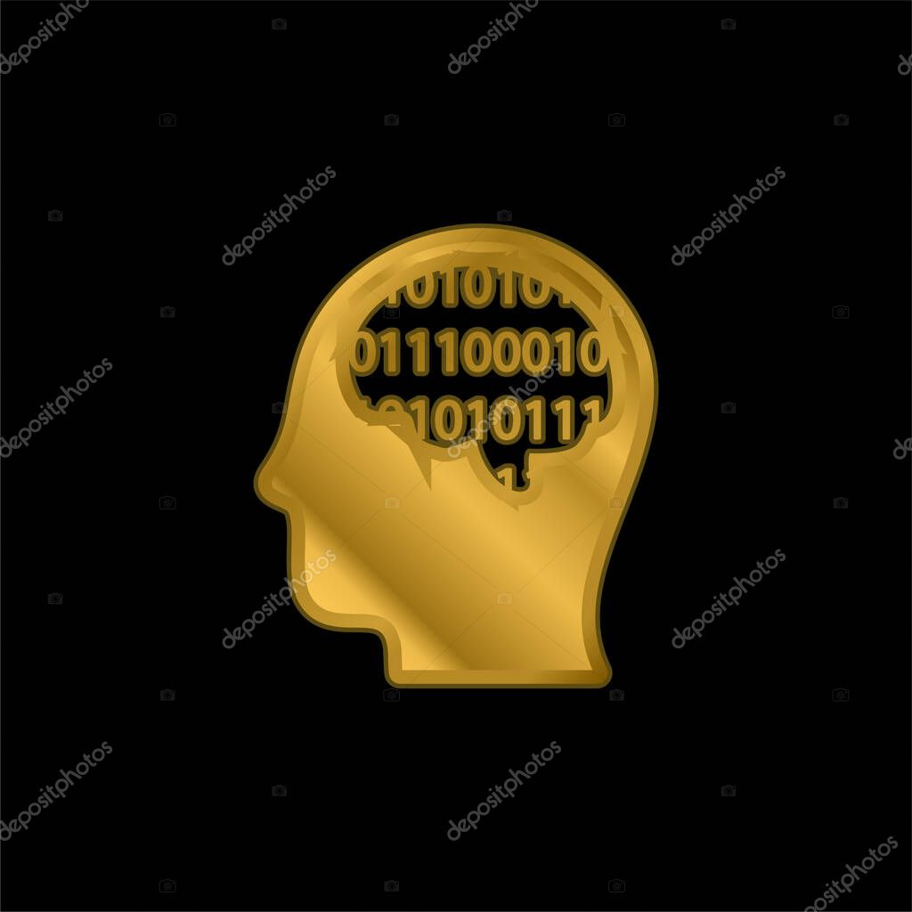 Binary Thinking gold plated metalic icon or logo vector