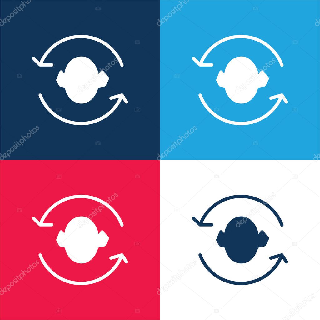 Arrows Couple Around A Head Silhouette blue and red four color minimal icon set
