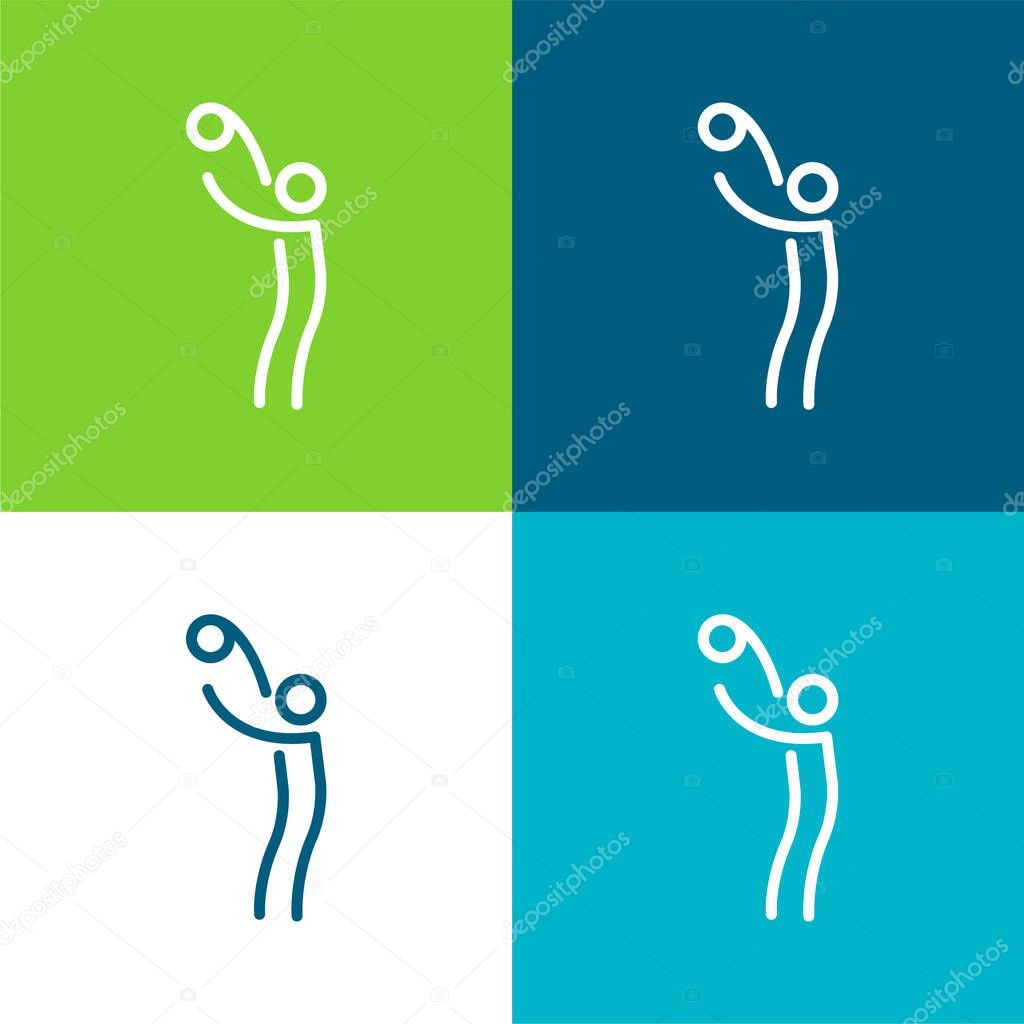 Ball On Stick Man Arms Flat four color minimal icon set