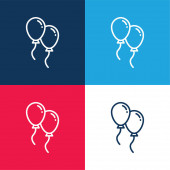 Balónky modré a červené čtyři barvy minimální sada ikon