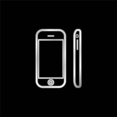 Apple Iphone Mobile Tool Views From Front And Side silver plated metallic icon clipart