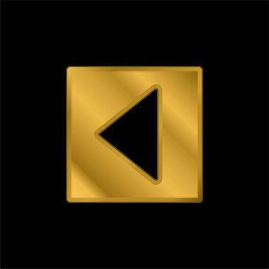 Geri Üçgen Sol Ok Kare İçi Dolu Düğme Altın Kaplama Metal Simge veya Logo Vektörü