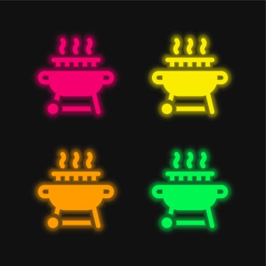 Barbekü dört renk parlayan neon vektör simgesi