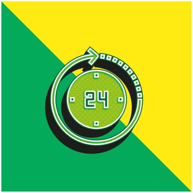 24 Saat Yeşil ve Sarı Modern 3D vektör simgesi logosu