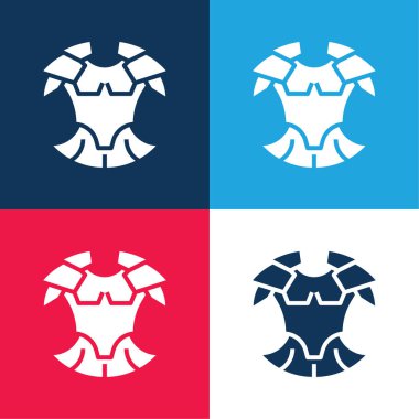 Zırh mavi ve kırmızı dört renk minimal simge kümesi