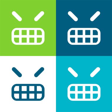 Öfkeli Duygusal Yüz Düz Düz Dört Renk Simgesi