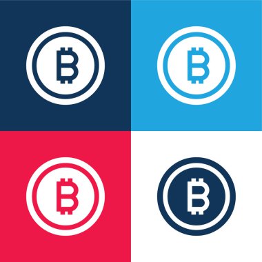 Bitcoin mavi ve kırmızı dört renk minimal simge kümesi