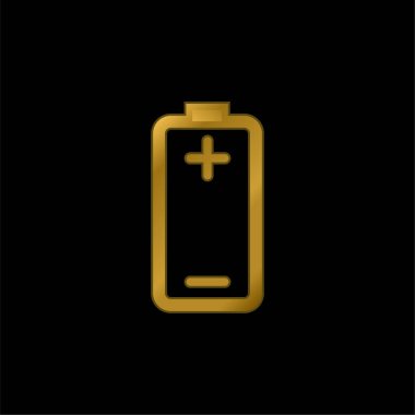 Battery With Plus And Minus Signs Of Positive And Negative Poles gold plated metalic icon or logo vector clipart
