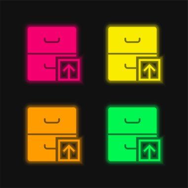 Parlayan dört renk neon vektör simgesini arşivle