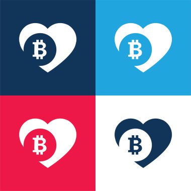 Bitcoin Love Heart mavi ve kırmızı dört renk minimal simgesi