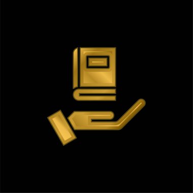 Kitap altın kaplamalı metalik simge veya logo vektörü