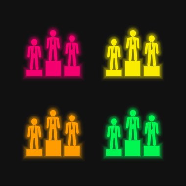 Üç kişilik en iyi iş adamı takımı. Dört renkli neon vektör simgesi.