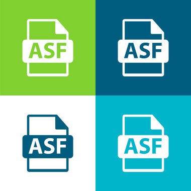 Asf Dosya Biçimi Sembol Düz Dört renk minimal simgesi seti