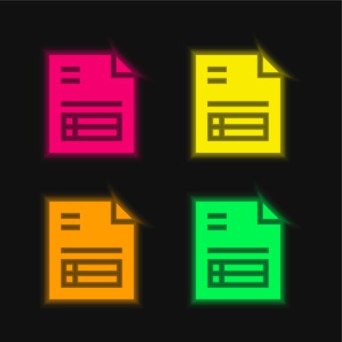 Dört renkli parlak neon vektör simgesi