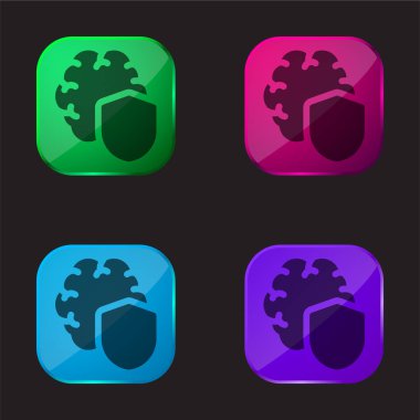 Beyin dört renkli cam düğme simgesi