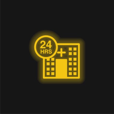 24 Saat Tıbbi Yardım Sarı Işıldayan Neon simgesi