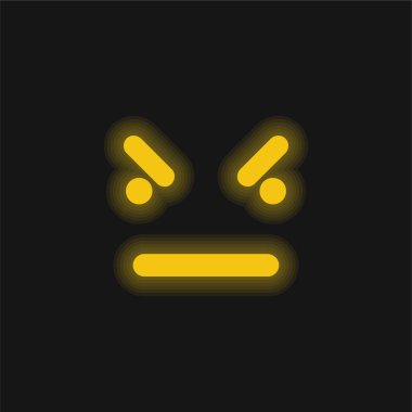 Bad Emoticon Square Face yellow glowing neon icon clipart