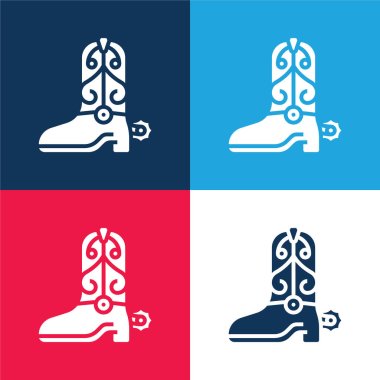 Boot blue and red four color minimal icon set clipart