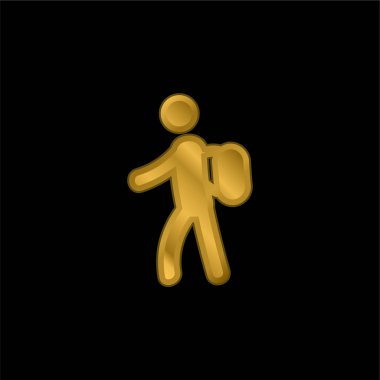 Sırt çantalı altın kaplama metalik simge veya logo vektörü