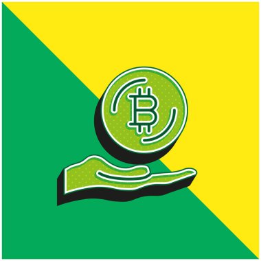 Bitcoin Yeşil ve Sarı modern 3d vektör simgesi logosu