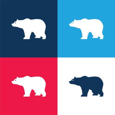Bear Side View Siluet mavi ve kırmızı dört renk minimal simgesi seti