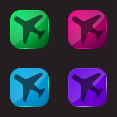 Airplane Facing Left four color glass button icon clipart