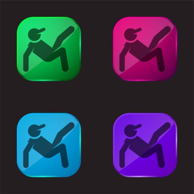 Breakdance dört renkli cam düğme simgesi