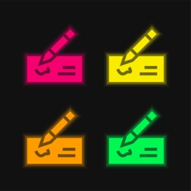 Bank Check four color glowing neon vector icon clipart