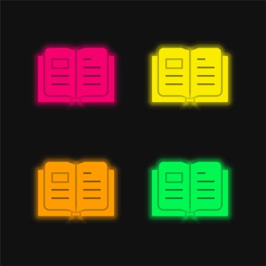 Kitap dört renk parlayan neon vektör simgesi