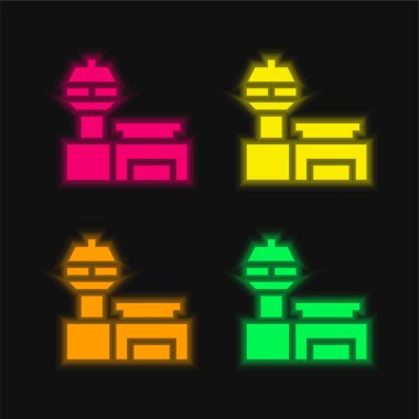 Havalimanı dört renk parlayan neon vektör simgesi
