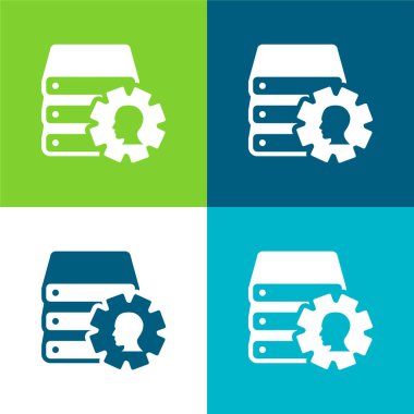 Books Stack With Cogwheel And Male Side View Image Flat four color minimal icon set clipart
