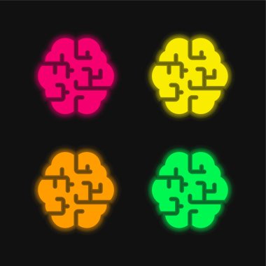 Brain four color glowing neon vector icon clipart