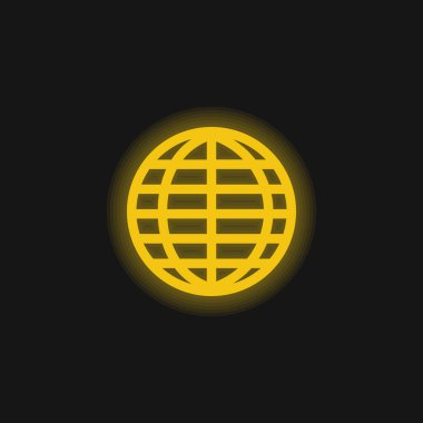 Big Globe Grid yellow glowing neon icon clipart