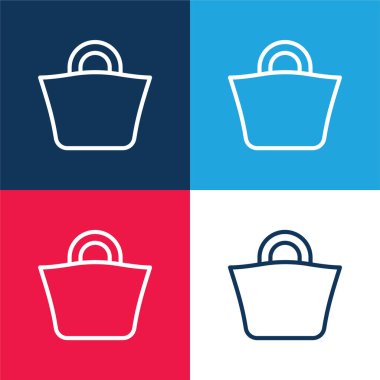 Plaj çantası mavi ve kırmızı dört renk minimal simge seti