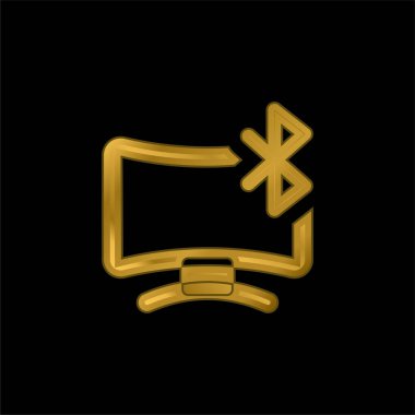Bluetooth altın kaplama metalik simge veya logo vektörü