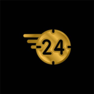 24 Saat Altın Kaplama Metal Simge veya logo Vektörü