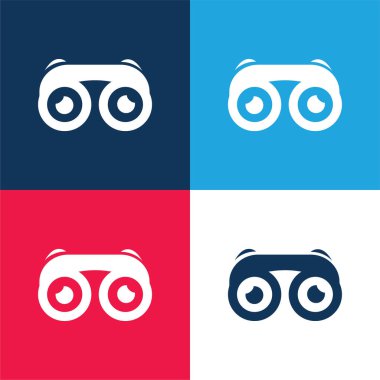 Binoculars With Eyes blue and red four color minimal icon set clipart