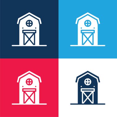 Barn blue and red four color minimal icon set clipart