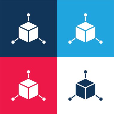 3D Küp mavi ve kırmızı dört renk minimal simge kümesi