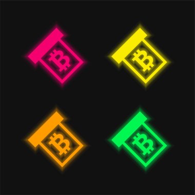 Bitcoin Sembolü Dört Renkli Parlak Neon vektör simgesini Çek