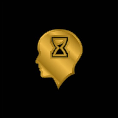 Altın kaplama metal ikon ya da logo vektörünün içinde Saat Camlı Kel Kafa